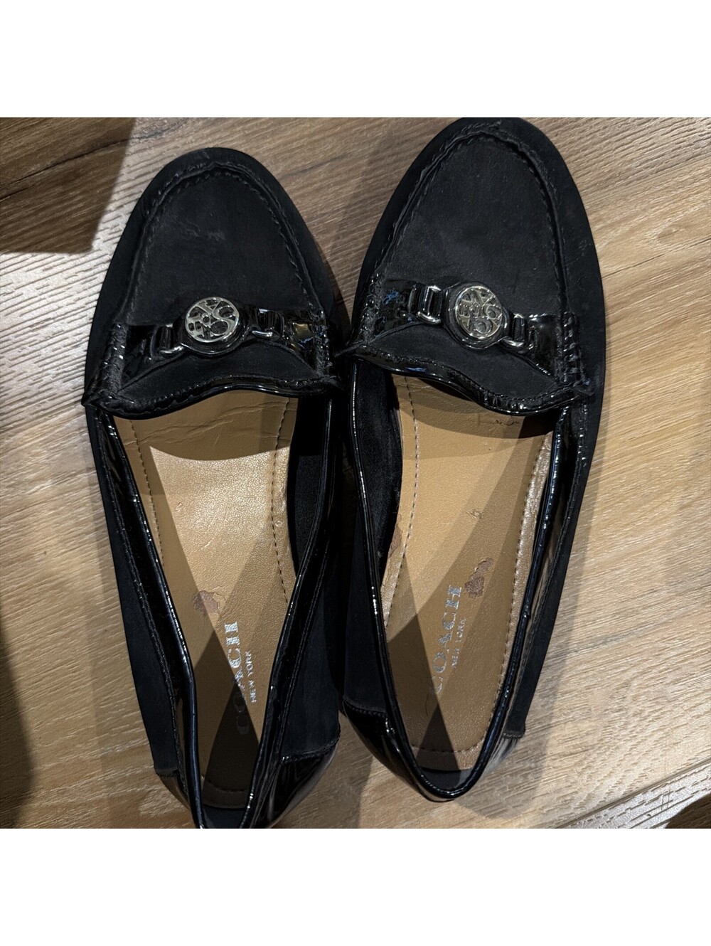 Coach Black Logo Buckle Loafer Flats Slip On Women's Size 7